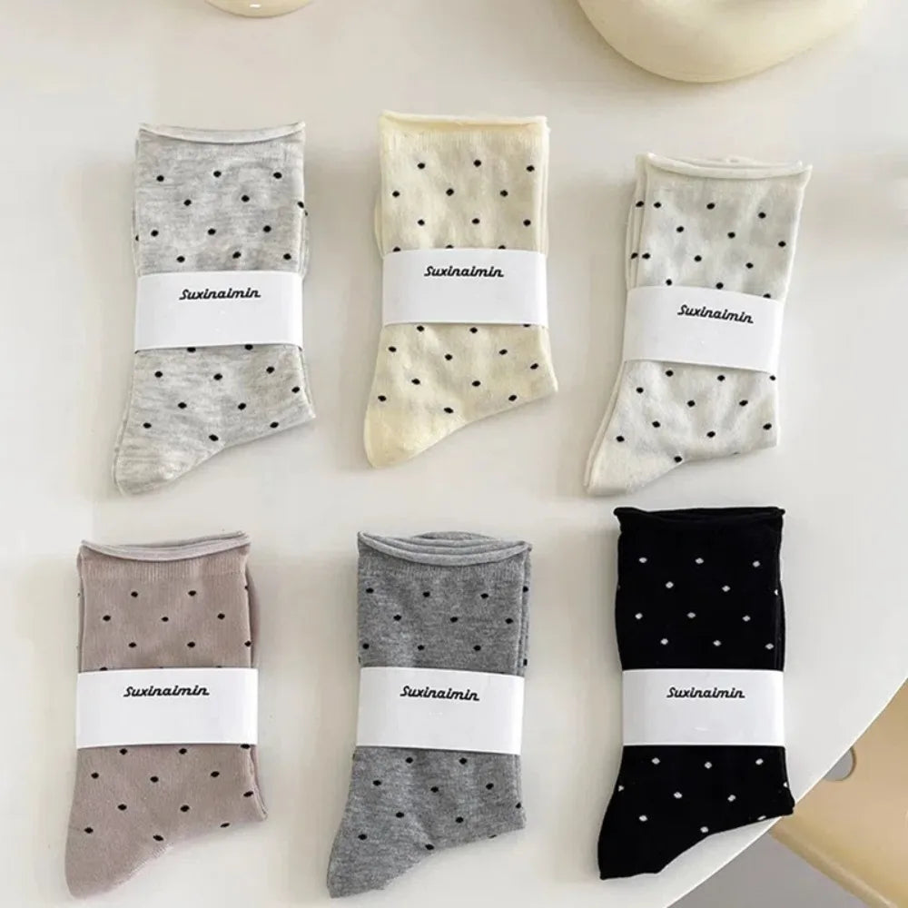 Women's Polka Dot Mid-Tube Socks – Breathable Cotton Summer