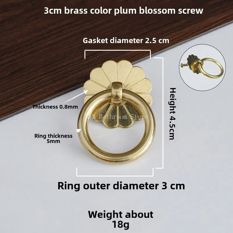 Antique Brass Ring Pull Knob | Vintage Cabinet Drawer Handle