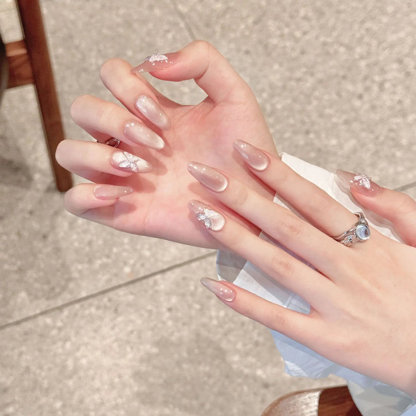 Handmade Press on Nails Sweet Butterfly Decor Cat Eye Fake Nails for Women Girl Wearable Shiny Pink Korean False Nail Tips Peaceful Pleasures Health and Wellness XS