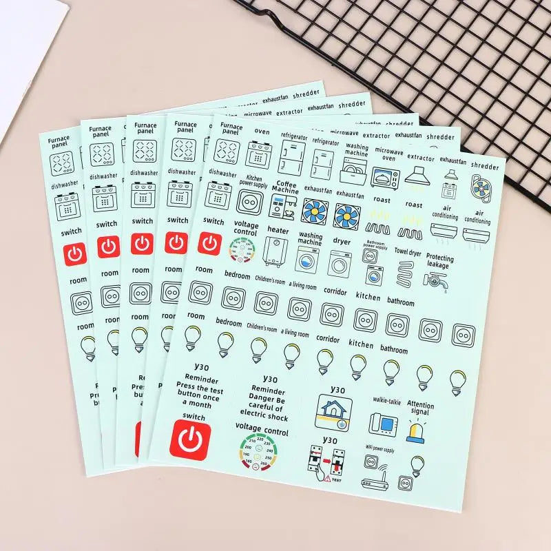 High Quality 2/5Sheets Self-adhesive Waterproof English Version Electric Box Electric Circuit Breaker Panel Label Decorative Peaceful Pleasures Health and Wellness green 5sheets