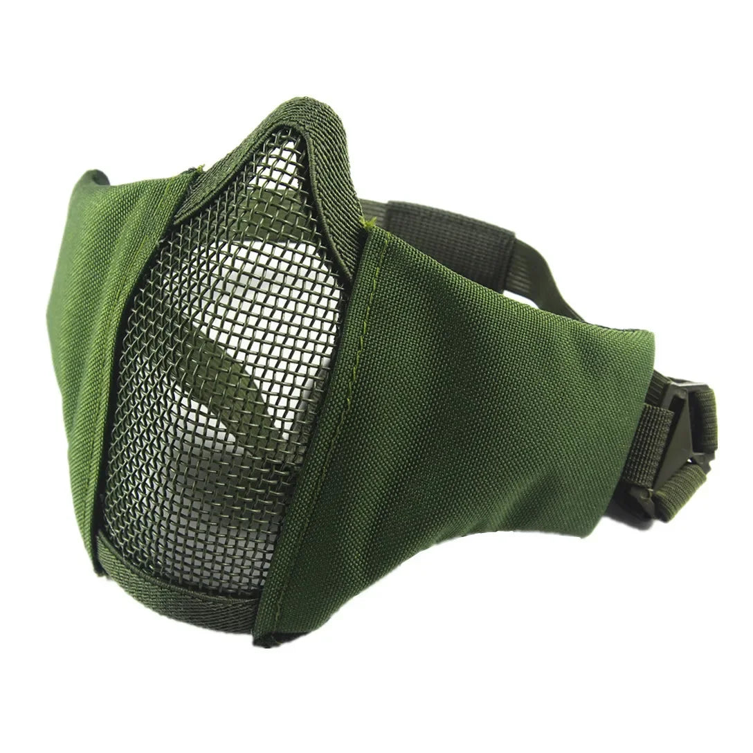 Tactical Half Face Protective Masks Airsoft Mask Foldable Metal Mesh Double Ribbon Adjustable For CS Wargame Hunting Paintball Peaceful Pleasures Health and Wellness Armygreen