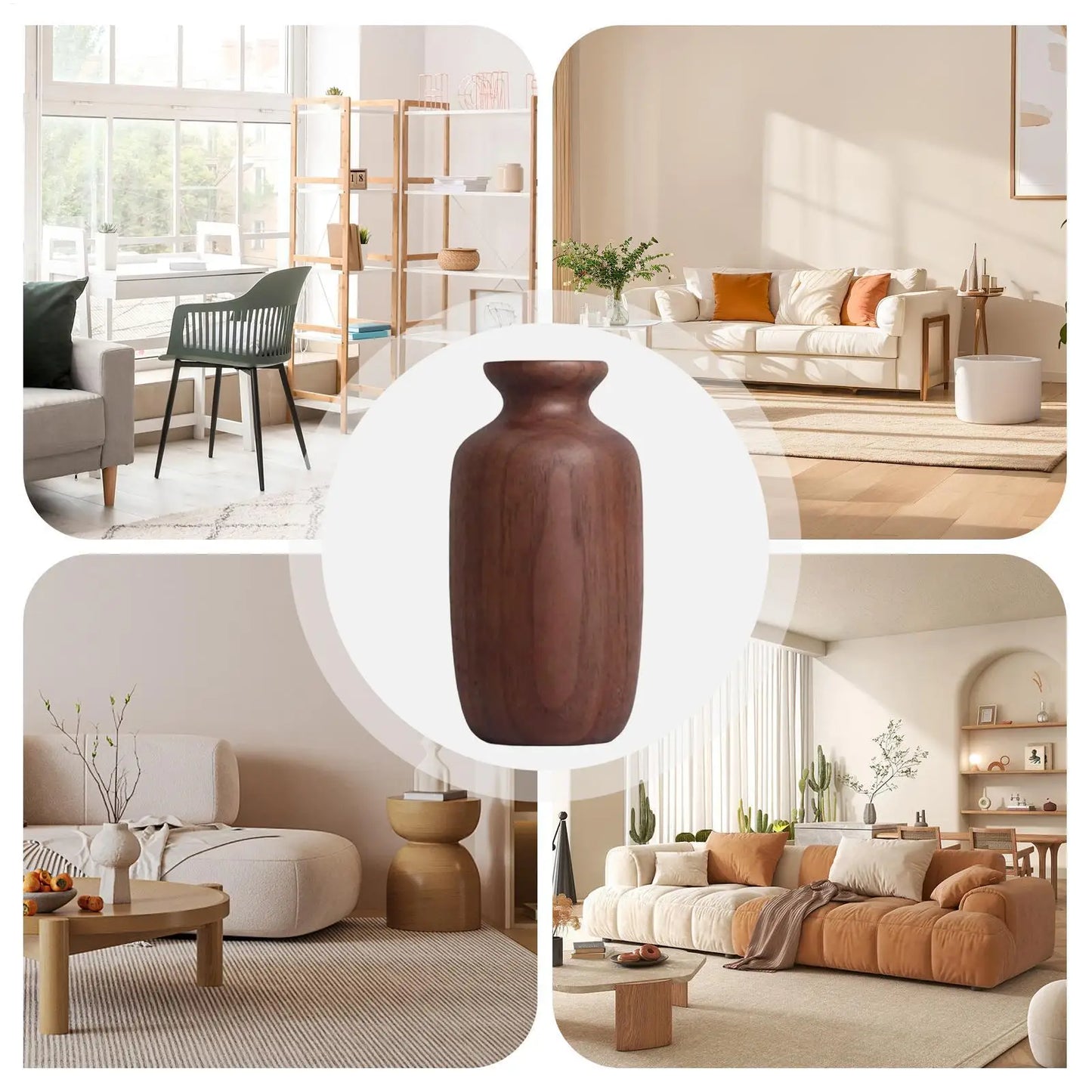 Rustic Wooden Tall Flower Vase | Farmhouse Boho Home Decor