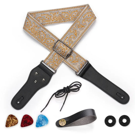 Pluggable Pick Embroidered Guitar Strap Jacquard Acoustic Shoulder Peaceful Pleasures Health and Wellness