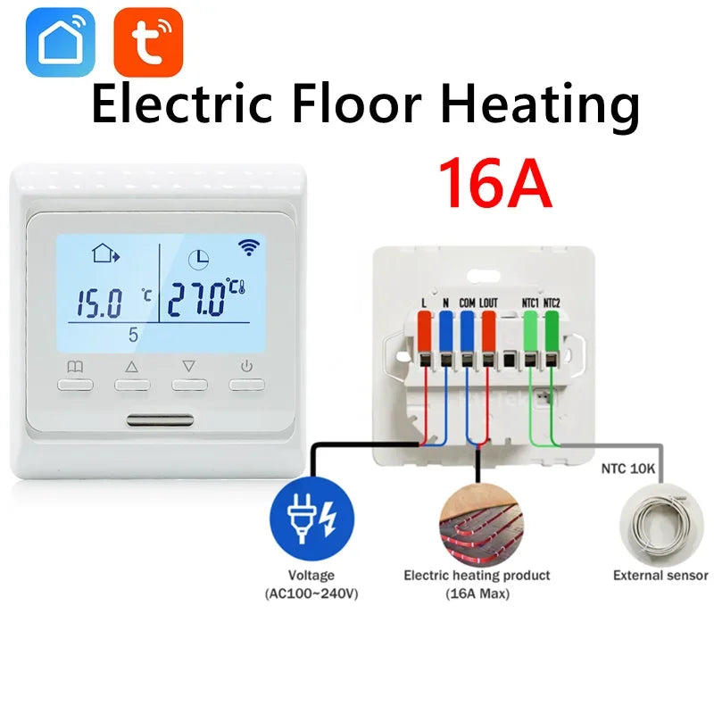 2024 New WiFi Programmable Thermostat Hot Floor 220V 16A Electric Home Floor Heating Temperature Controller APP Remote Control Peaceful Pleasures Health and Wellness Electric-WiFi AC100-240V