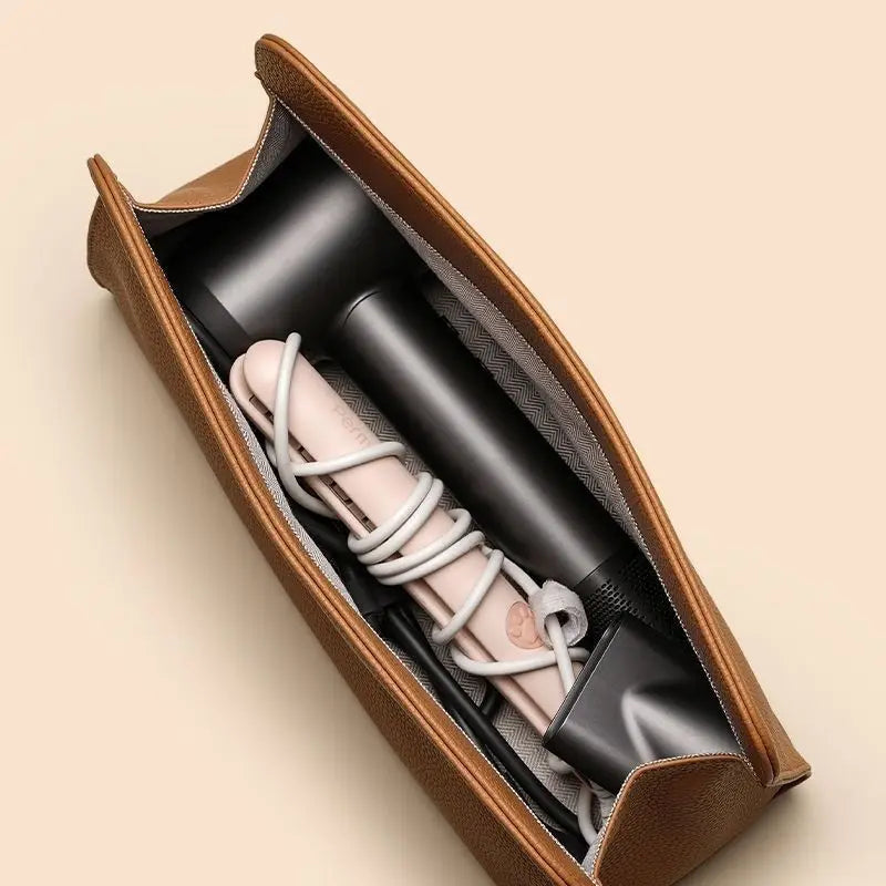 Hairdressing Tool Organizer Bag PU Leather Hair Straightener Curling Iron Storage Bag Hair Dryer Storage for Home Makeup Tools Peaceful Pleasures Health and Wellness
