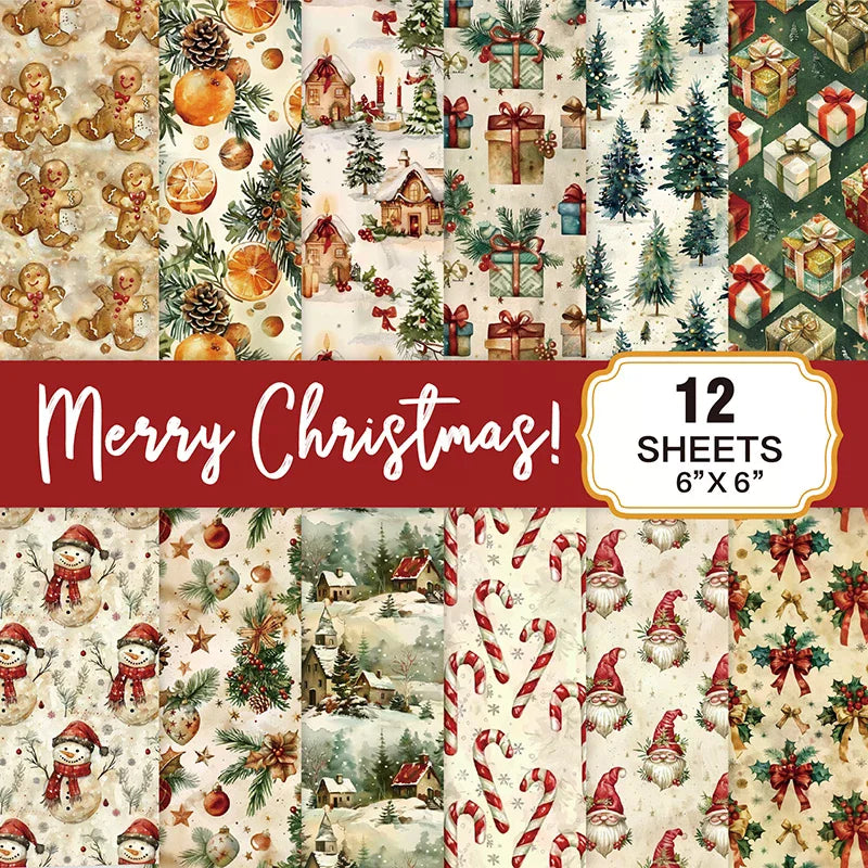 Christmas Scrapbook Paper Pad 6x6 | 12 Sheets 160gsm Acid-Free Scrapbook Paper Pad Peaceful Pleasures Health and Wellness