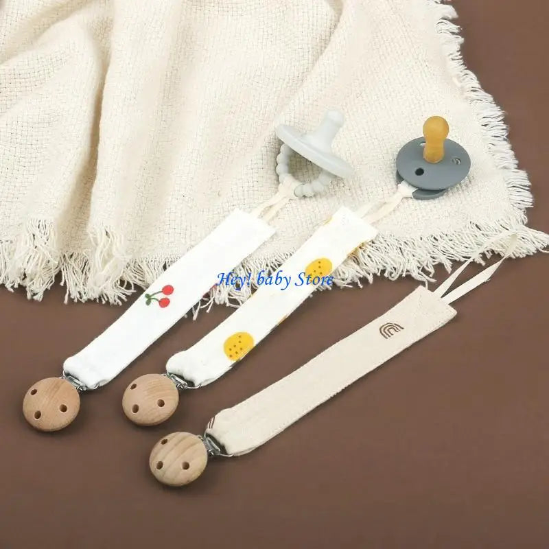 3-Pack Cotton & Wood Pacifier Clips | Baby Soother Holder Set