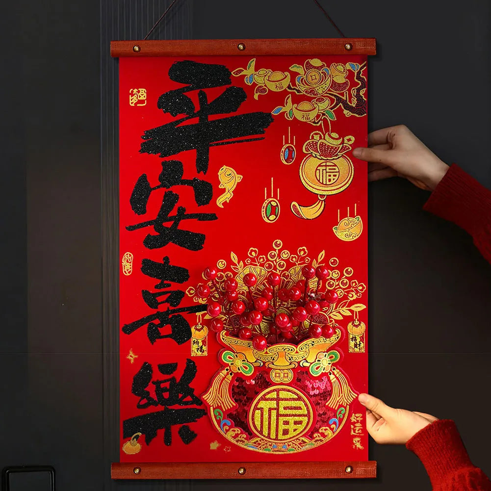 Chinese New Year Fu Characters Couplets For Front Door Decoration Authentic Chinese New Year Charm. Festive Entryway Decor Peaceful Pleasures Health and Wellness