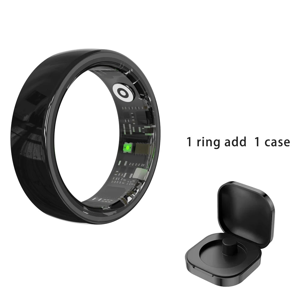 R12 Smart Ring with Charging Case Women Men Gesture Control Heart Rate Sleep Monitor SmartRing 5ATM Waterproof For Android IOS Peaceful Pleasures Health and Wellness Black with case 11