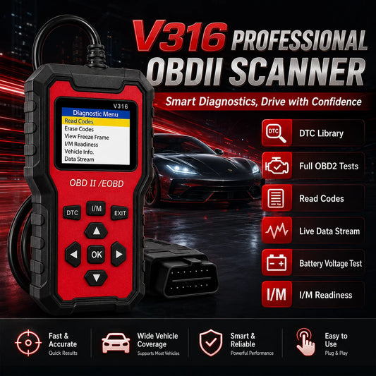 V316 OBD2 Scanner – Read & Clear Engine Codes + Battery Monitor Peaceful Pleasures Health and Wellness Default Title