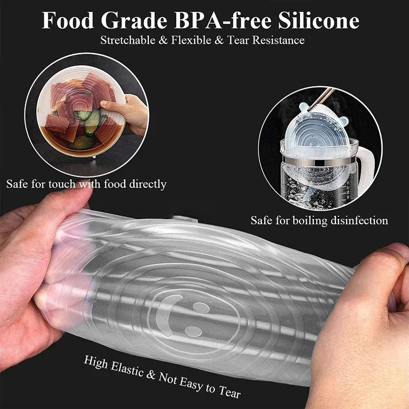 Food Cover For Kitchen Accessory Reusable Sealed Lid Package Silicone Adjustable Elastic Silicone Caps Fresh-keeping Home Garden Peaceful Pleasures Health and Wellness