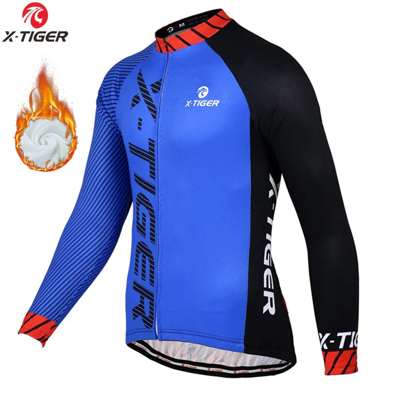 X-Tiger Men's Winter Thermal Fleece Cycling Jersey | Long Sleeve
