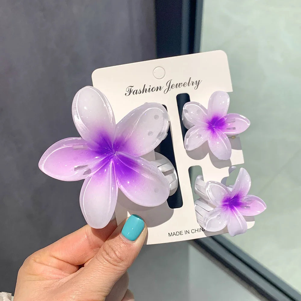 3-Pack Hawaiian Plumeria Flower Hair Claw Clips | Gradient Set