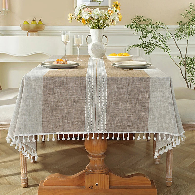 Battilo Linen Cotton Tablecloth | Striped Tassel Table Cover