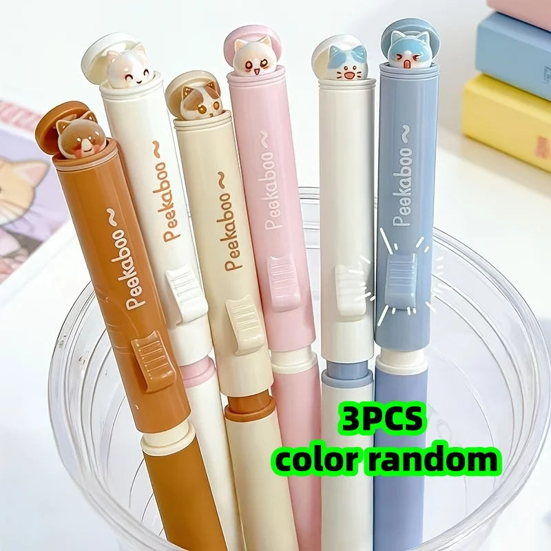 Cute Cat Gel Pens 3-Pack | Quick-Dry, School & Office Gift