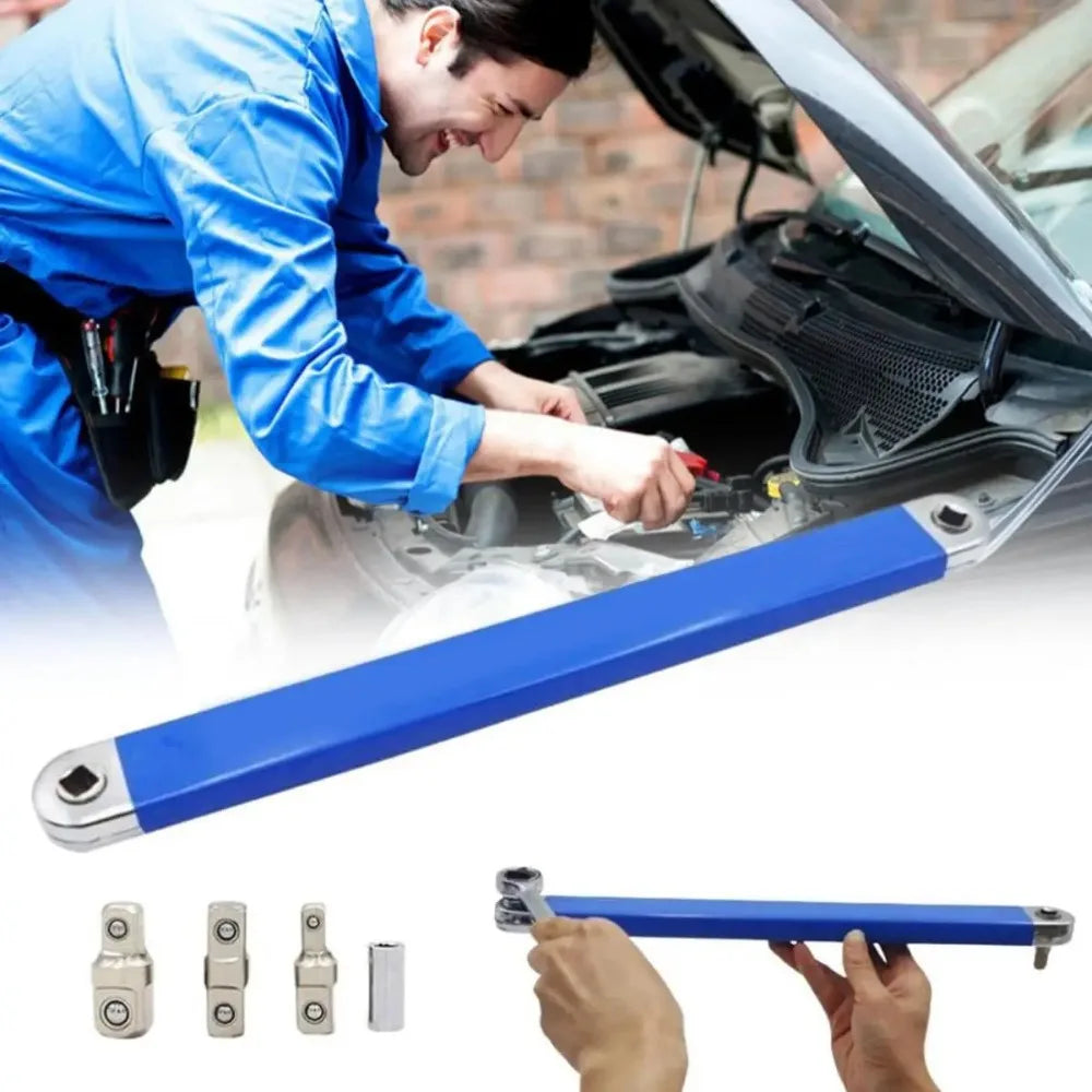 Compact Offset Extension Wrench with 4 Adapters Dual-purpose Impact Socket Ratchet Wrench Car Spanner Automotive Hand Tool Peaceful Pleasures Health and Wellness