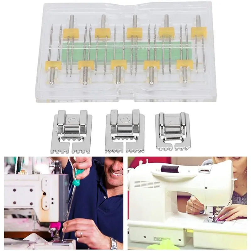 A36T-Stainless Steel Double Needles 10 Twin Needles& 3 Pintuck Presser Feet For Household Sewing Machines Peaceful Pleasures Health and Wellness