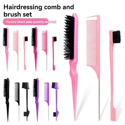 New 3pcs Hair Brush Set Sharp-tail Comb Three-row Hair Comb Steel Needle Mouse Tail Comb Toothbrush Eyebrow Brush Tool Peaceful Pleasures Health and Wellness