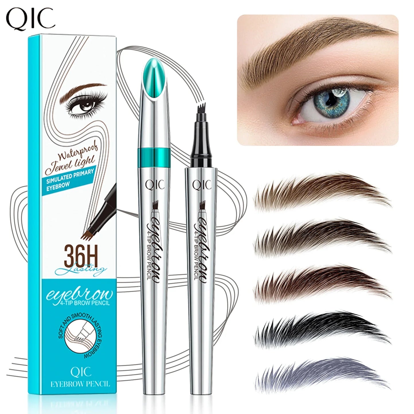 QIC 4-Tip Waterproof Eyebrow Pencil – Long-Lasting Brow Definer