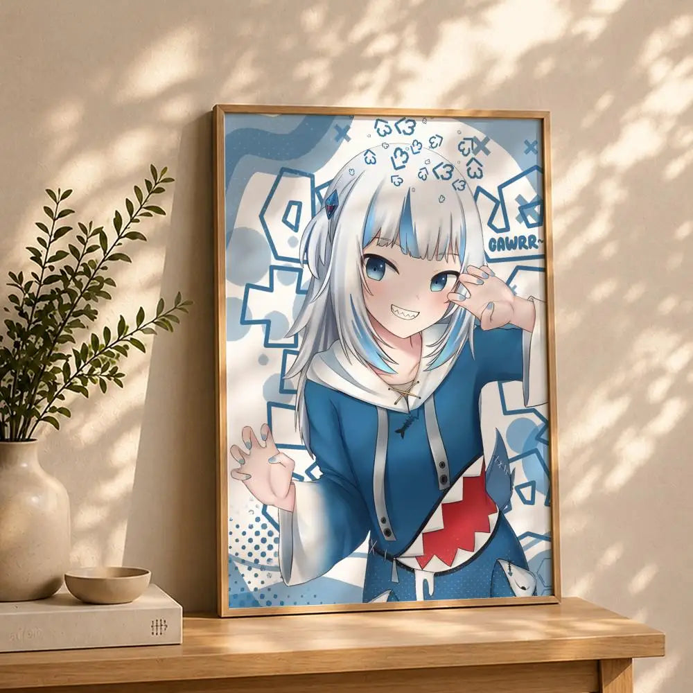 Vtuber G-Gawr GuraS Poster HD Self Adhesive Waterproof Wall Art Ideal for Home Office Dorm Bedroom Great Gift Peaceful Pleasures Health and Wellness White4 30X40cmNoframe