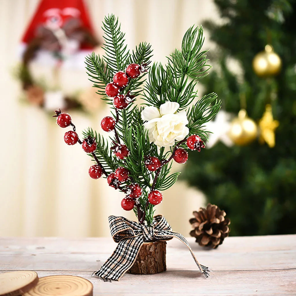 Mini Artificial Christmas Tree – Tabletop Decor, Berries & Pine Cones
