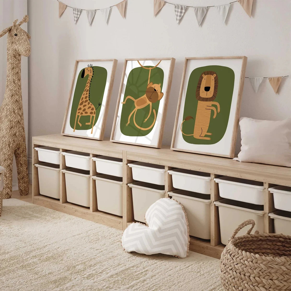 3-Piece Cartoon Animal Canvas Wall Art | Kids Room Decor