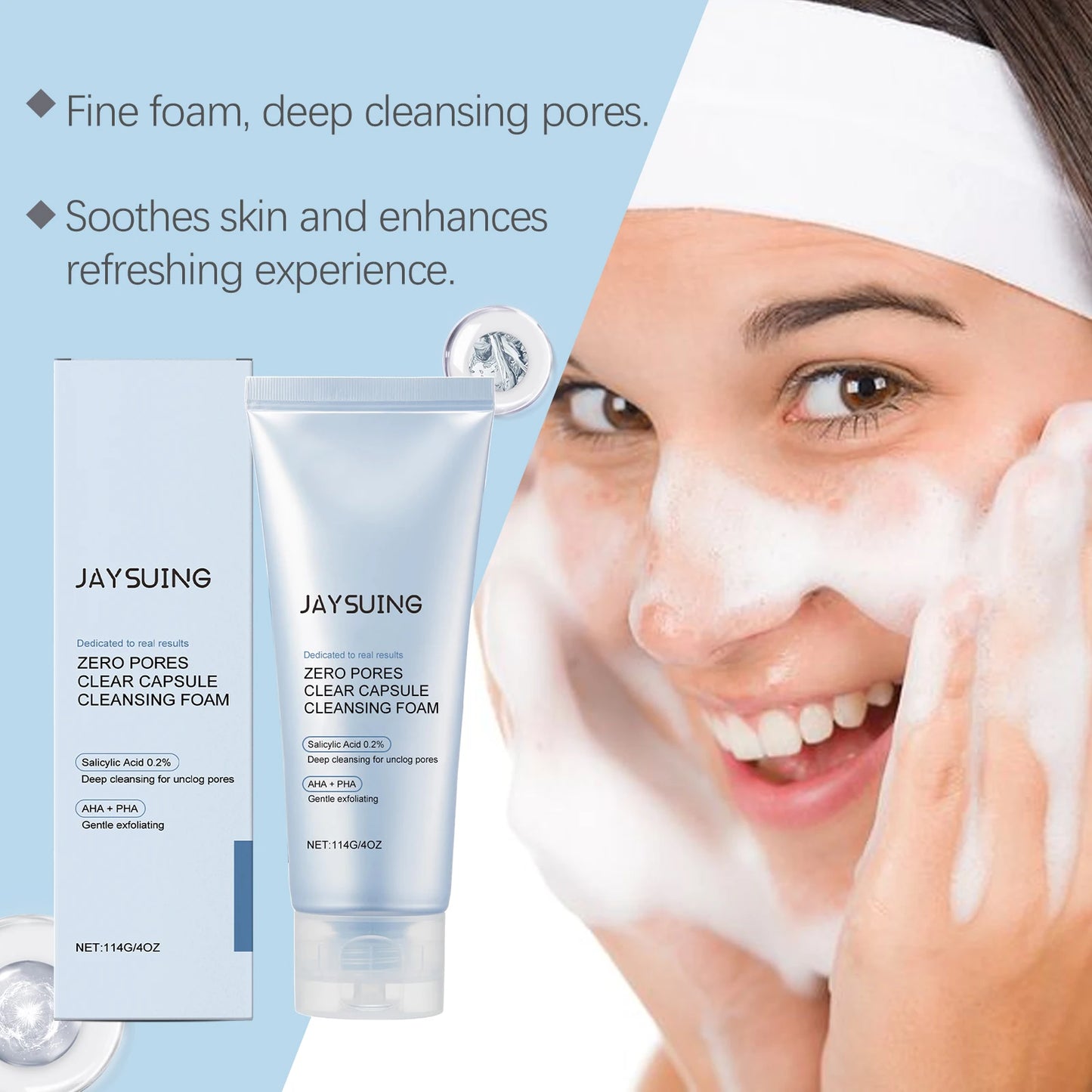 114g Salicylic Acid Cleansing Foam Oil-Control Cleansing Foam Deeply Cleans Pores Moisturizes Skin Refreshing Hydration Peaceful Pleasures Health and Wellness