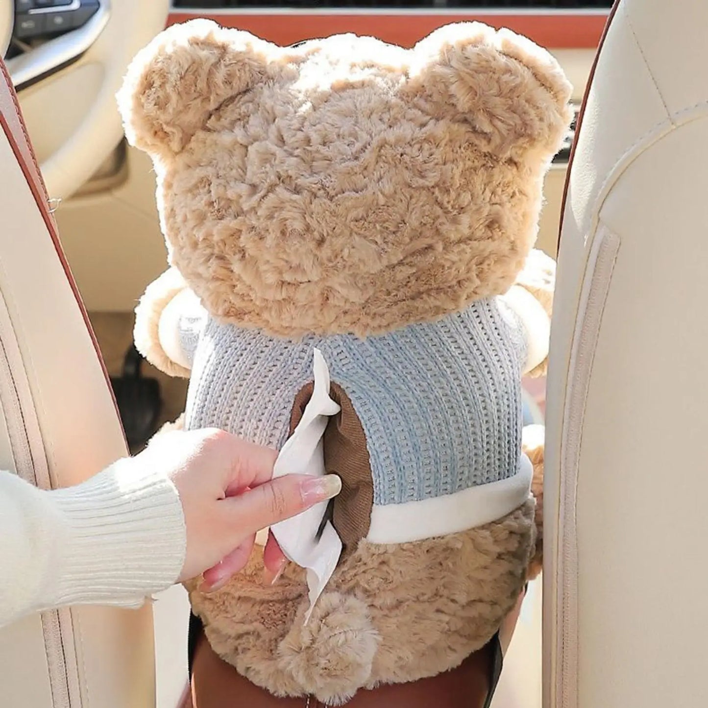 2-in-1 Plush Bear Car Tissue Holder & Armrest Trash Can