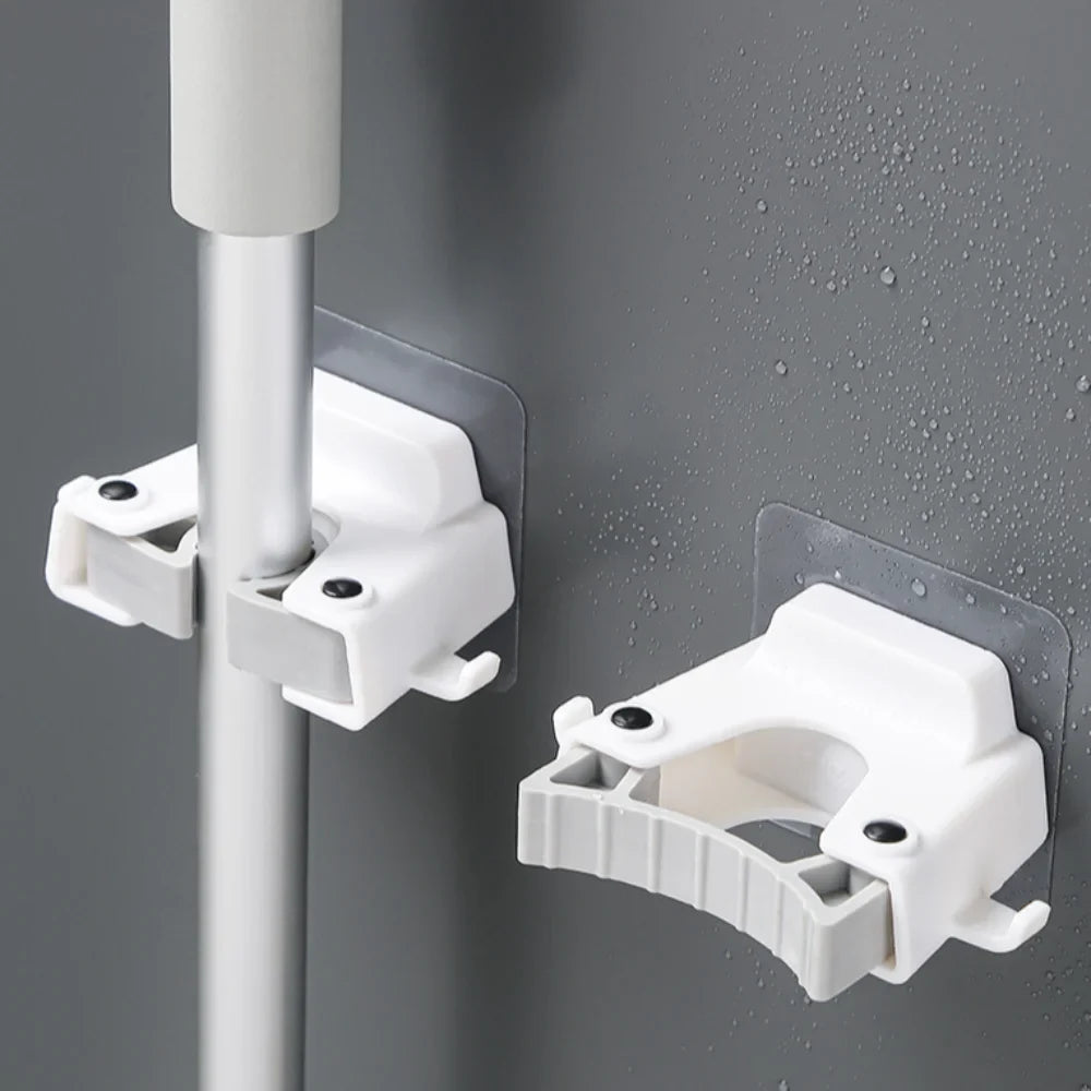 Punch-Free Wall-Mounted Mop Holder Rack with Hook | ABS Clamp