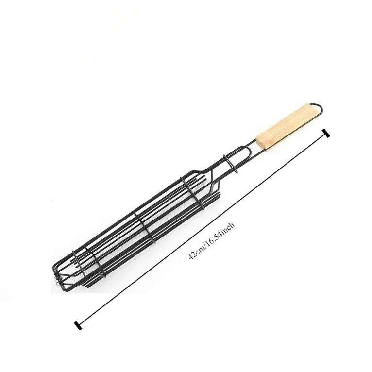 Barbecue Grill Stainless Steel Non-Stick Grill Basket with Handle BBQ Roast Rack for Home Outdoor Picnic Kitchen Dining Tools Peaceful Pleasures Health and Wellness short wood