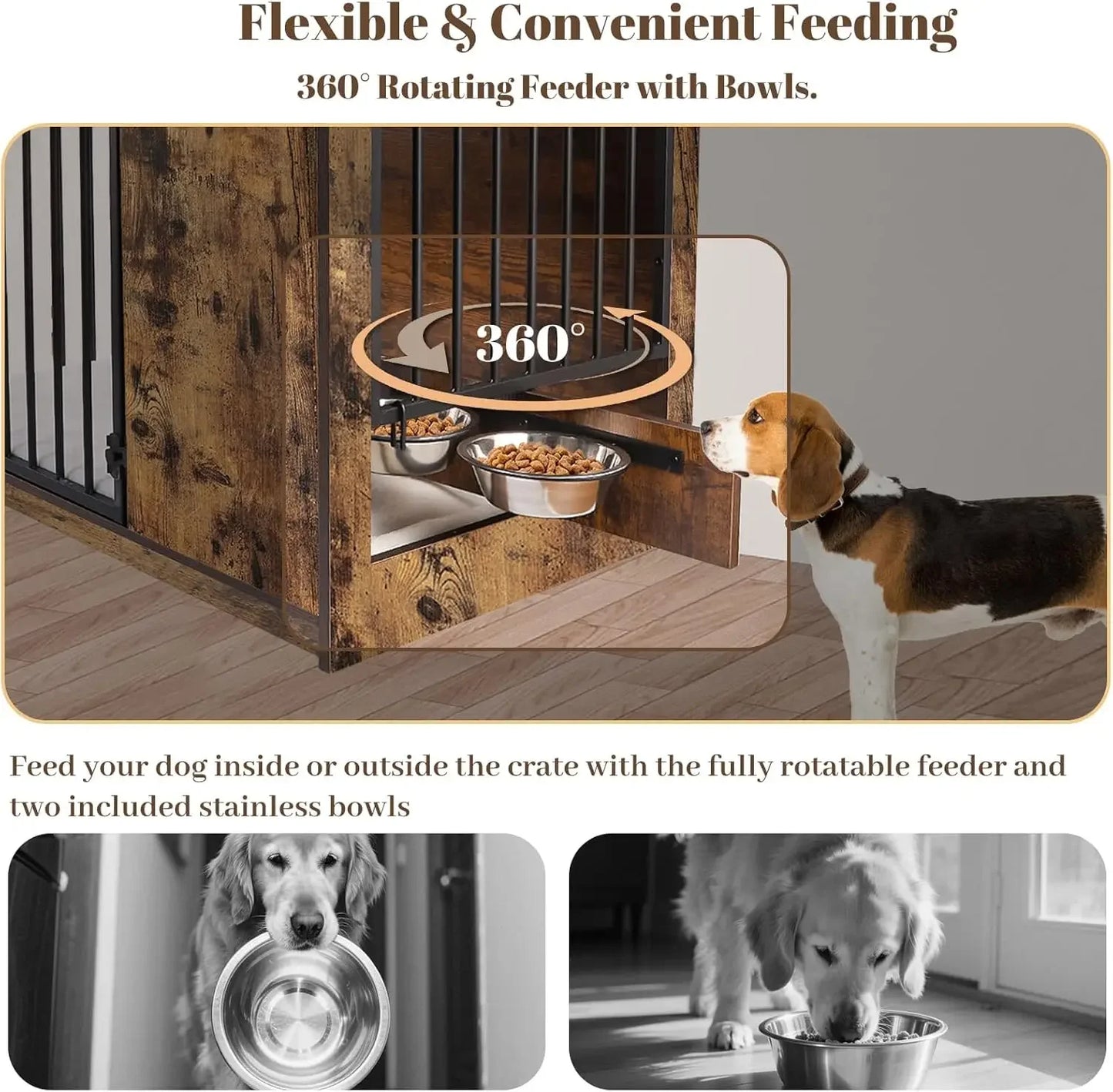 36" Indoor Wooden Dog Crate with Cushion & Swivel Door Peaceful Pleasures Health and Wellness
