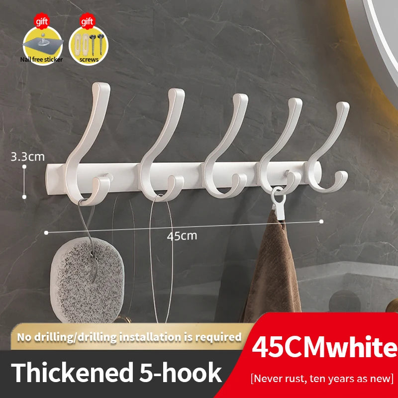YUNJIEYA 6-Hook Aluminum Wall Rack | Bathroom & Kitchen Hooks