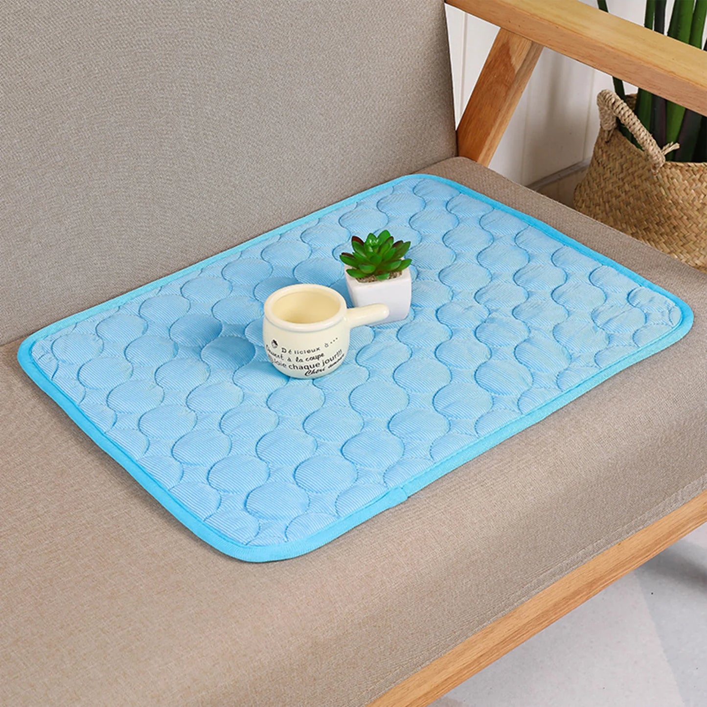 Dog Ice Silk Cooling Mat Ice Silk Washable Practical Cool and Breathable Pet Mat for Living Room Floor Peaceful Pleasures Health and Wellness Blue 40 times 30cm