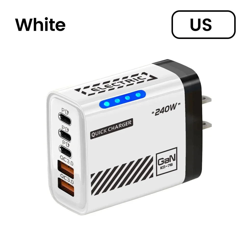 240W GaN 5-Port USB-C PD Fast Charger Desktop Adapter