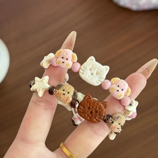 New Fashionable Cute Puppy Cat Bracelet Ceramic Cartoon High Beauty Couple's Girlfriend Bracelet Niche High Beauty Handmade Gift Peaceful Pleasures Health and Wellness