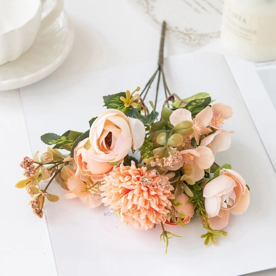 Silk Tea Rose Bud Artificial Bouquet – Wedding & Home Decor