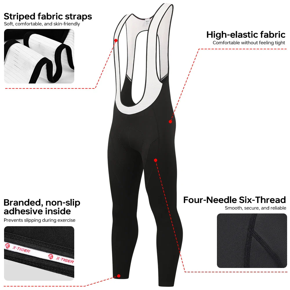 X-TIGER Men's Winter Cycling Bib Pants | Gel Padded Windproof