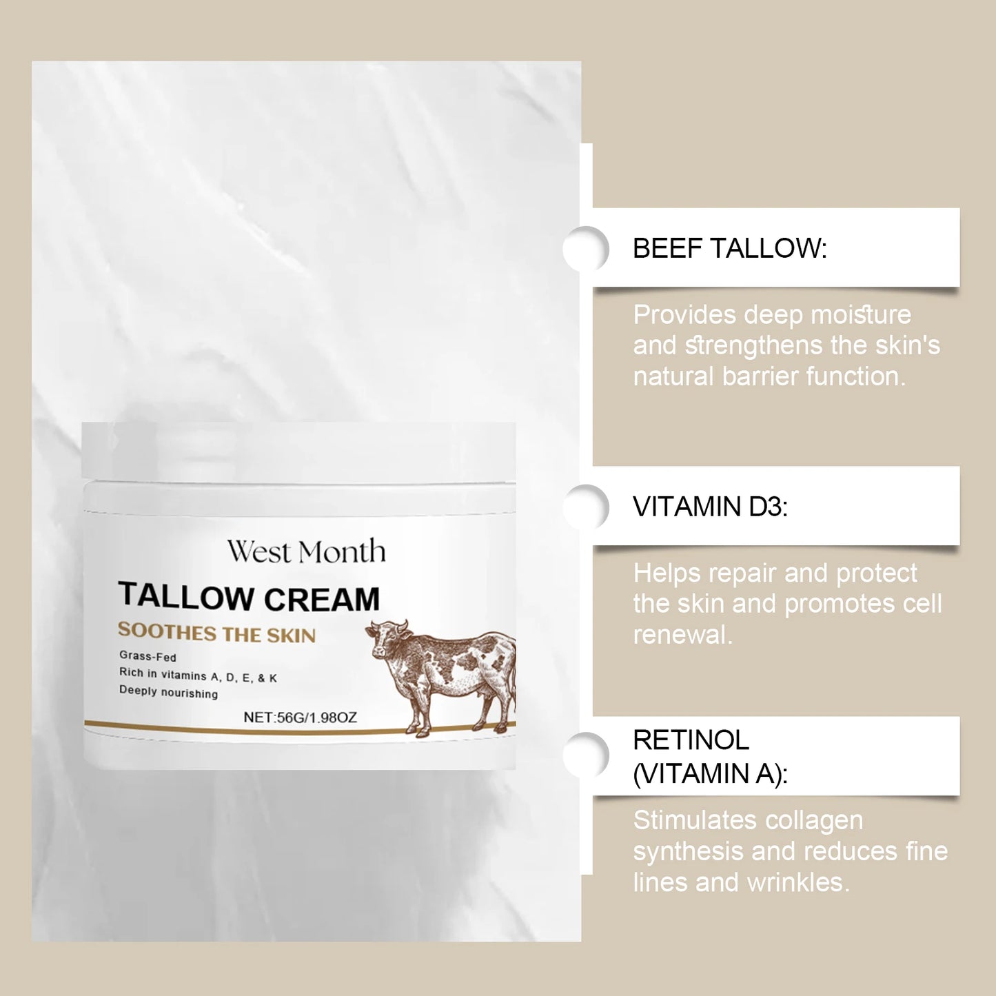 Tallow Face Cream – Anti-Aging, Firming & Moisturizing 56g