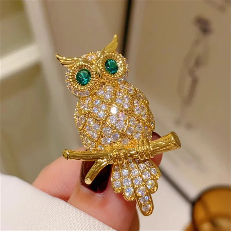 Vintage Owl Brooch | Sparkling Crystal Animal Pin for Women