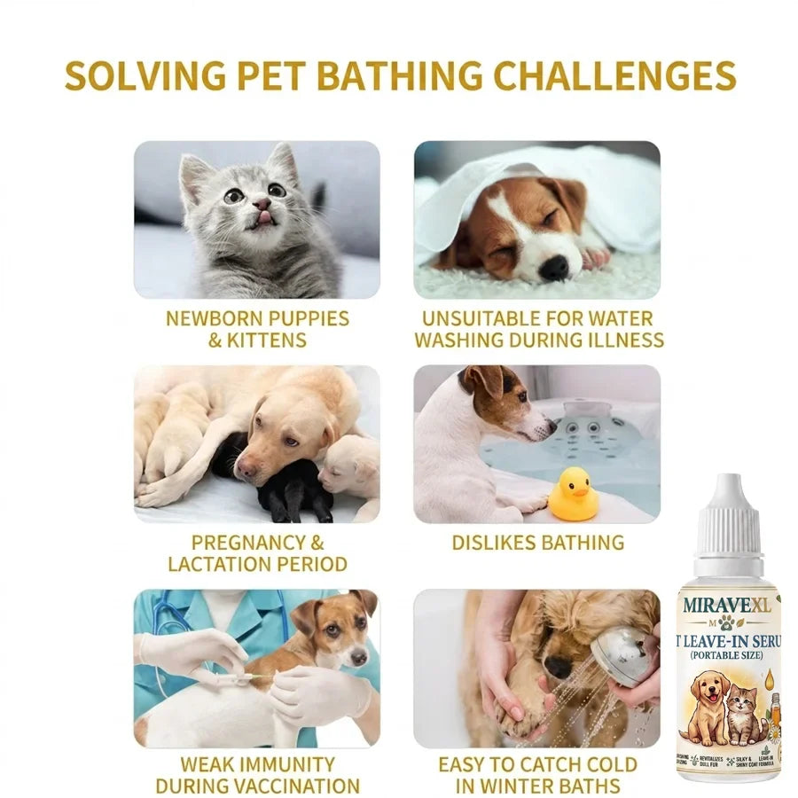 MIRAVEXL Pet Waterless Serum – Dog & Cat No-Rinse Dry Shampoo