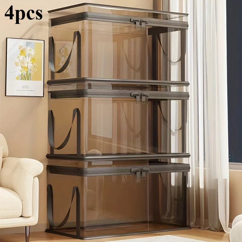 2-Pack Large Transparent Storage Boxes, Foldable and Space-Saving with Flip Lids, Large Rectangular Organizer Boxes with Front Lids and Covers, Space-Saving Design Suitable for Books, Clothes, Office, Home, Travel, Durable Pl Peaceful Pleasures Health and Wellness