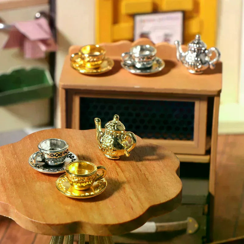 1:12 Dollhouse Miniature Metal Tea Set – Teapot Cup Saucer