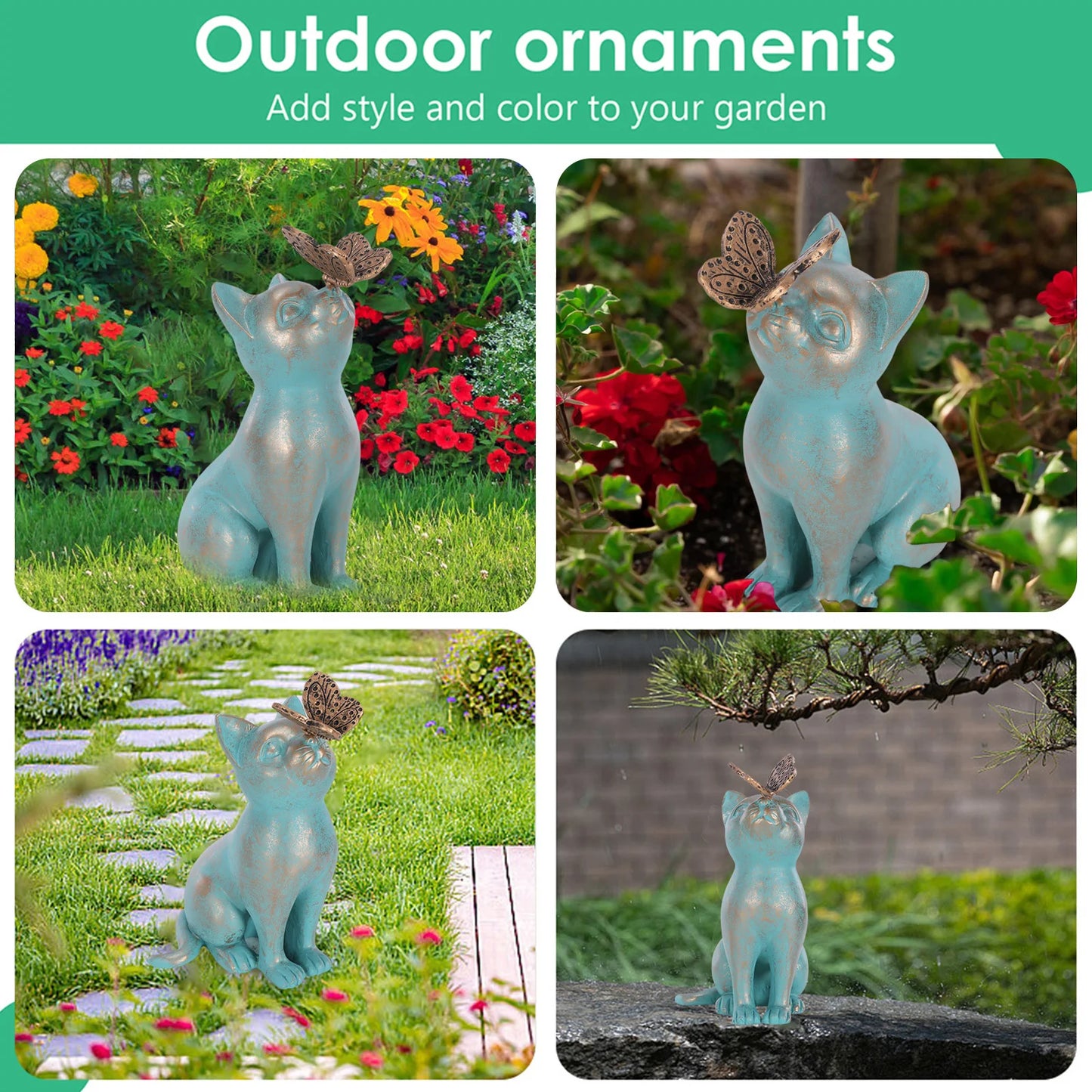 Resin Kitten & Butterfly Garden Statue – Waterproof Outdoor Decor