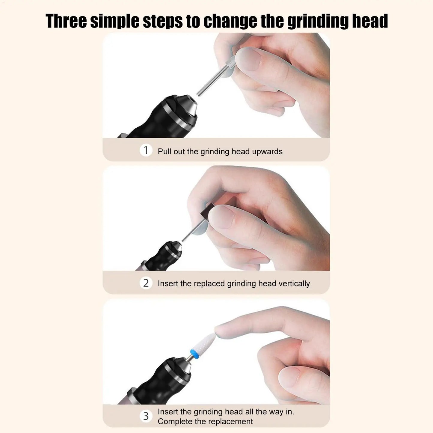 Rechargeable Electric Nail Drill Kit – 3 Speeds & 12 Heads