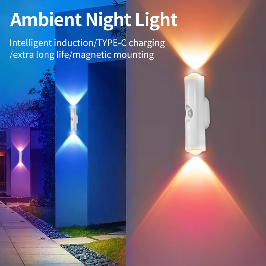 Magnetic LED Wall Lamp RGB Sunset Lamp Rechargeable Night Light with Motion Sensor for Stairs Cabinet Hallway Bedroom Room Decor Peaceful Pleasures Health and Wellness