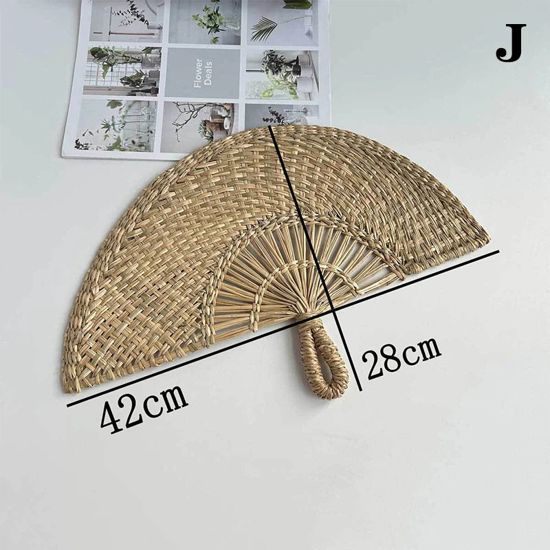 Handwoven Straw Fan – Semi-Circular Decorative Summer Fan