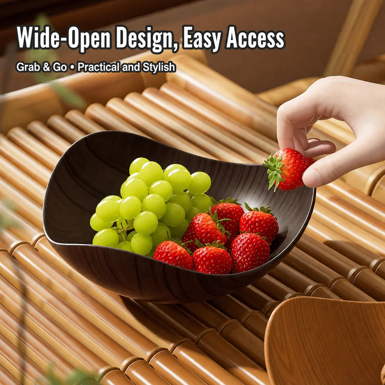 Triangular Curved Fruit Bowl | Retro Wood Grain Snack Platter