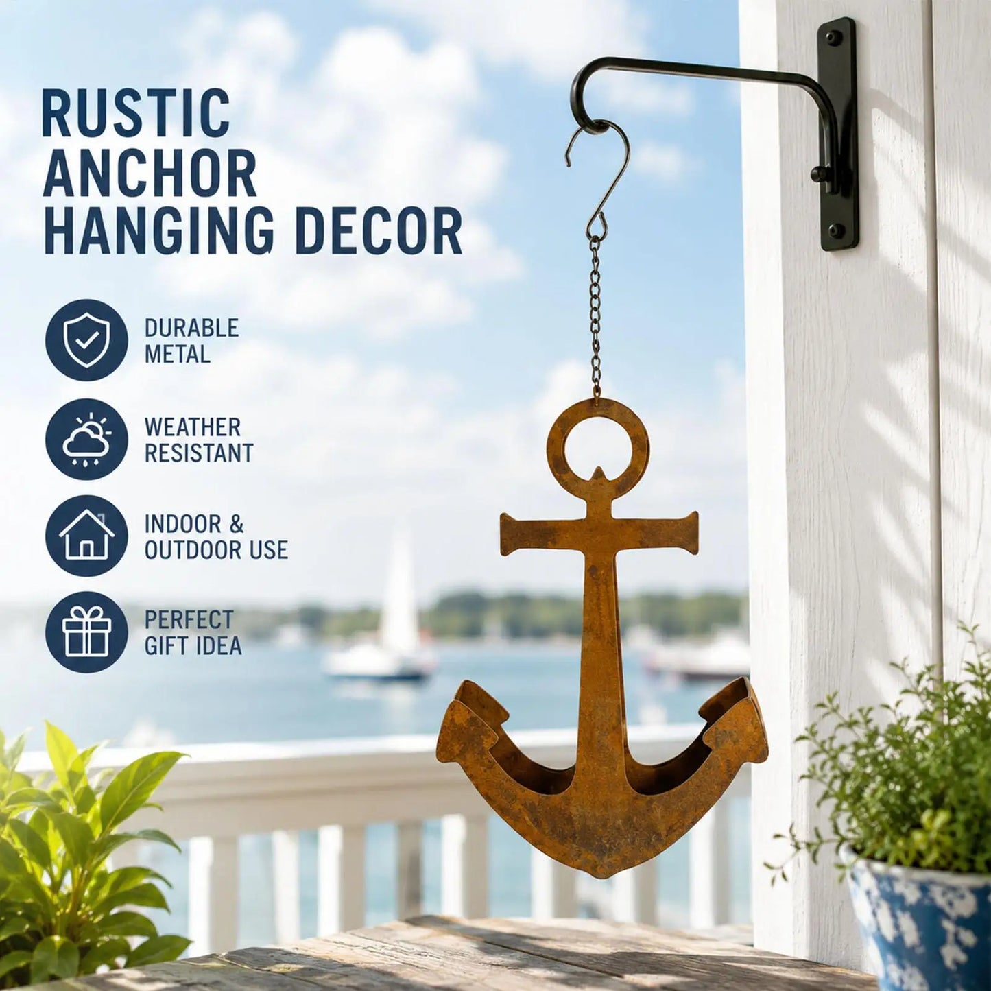 Rustic Nautical Metal Hanging Planter – Indoor & Outdoor Iron Pot