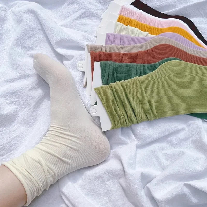 Women Colorful Loose No Pilling Socks Knitting Rib Ice Thin Spring Summer Female Socks High Tube Streetwear College Style Sock Peaceful Pleasures Health and Wellness