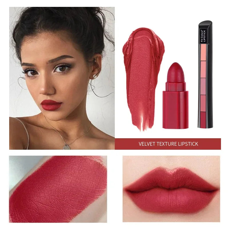 SADOER 5-in-1 Matte Velvet Lipstick Set – 5 Shades Long-Lasting